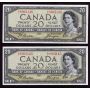 4x 1954 Canada $20 devils face bank notes consecutive  AU55 to AU58