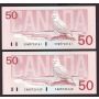 4x 1988 Bank of Canada $50 Banknotes consecutive 