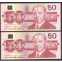 2x 1988 Bank of Canada $50 Banknotes consecutive 
