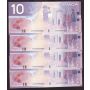 4x 2000 Canada $10 consecutive notes Knight Theissen FDV1398532-35 CH UNC