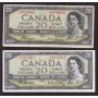 1954 Canada $20 devils face banknote VF20 & 1954 $20 modified VF30