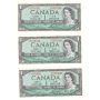 3x 1954 Bank of Canada $1 One Dollar notes 