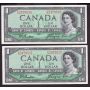 4x 1954 Canada $1 consecutive notes Beattie Coyne F/M2479535-38 CH UNC+