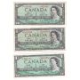 3x 1954 Bank of Canada $1 replacement notes 