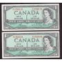 10x 1954 Canada $1 consecutive Bouey Rasminsky N/F1729318-27 CH UNC+