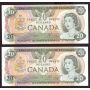 2X 1979 Bank of Canada $20 consecutive Banknotes AU55+