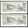2X 1979 Bank of Canada $20 consecutive Banknotes AU55+
