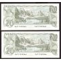 2X 1979 Canada $20 consecutive Banknotes UNC63