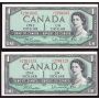 2x 1954 Bank of Canada $1 dollar bank notes BC-37b  CH UNC63