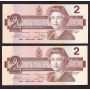 2x 1986 Canada $2 banknotes  BBX2349874-75 UNC64+