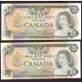 2x 1979 Bank of Canada $20 notes Lawson  UNC63+