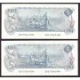 2x 1979 Canada consecutive $5 banknotes Crow Bouey 30570364384-85 UNC