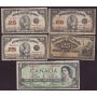 10x Dominion of Canada 25 Cent shinplasters & 1x 1954 Devils Face $1 