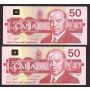 4X 1988 Canada $50 Snowy Owl consecutive notes FHZ1195592-95 GEM UNC