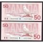 4X 1988 Canada $50 Snowy Owl consecutive notes FHZ2970882-85 CH UNC+