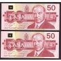 4X 1988 Canada $50 Snowy Owl consecutive notes FHZ2970882-85 CH UNC+