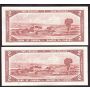 2x 1954 Canada $2 consecutive notes Lawson Bouey R/G6902714-15  UNC+