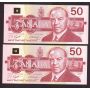 4X 1988 Canada $50 Snowy Owl consecutive notes FME1596411-14 CH UNC+