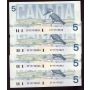 4x 1986 Canada $5 notes Theissen Crow consec EPY9793824-27 GEM UNC EPQ