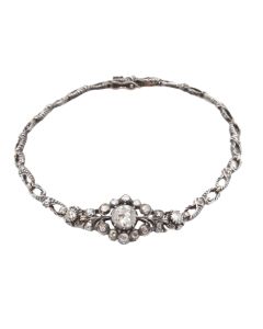 c1850 silver and 14K yg Diamond Bracelet 7.25 inches 