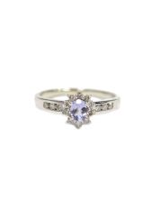14K White Gold Tanzanite Diamond Engagement Ring 