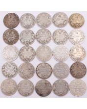 25x 1910 Canada Edward VII 25 cents silver coins G to VG