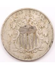 1867 Shield nickel 5 cents multiple die breaks nice EF
