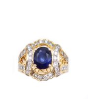 14K yg ring 2.36ct Sapphire 0.58ct Diamonds 