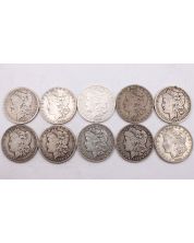 10X Morgan silver dollars 1879 80o 87 91o 97s 2x99o 2x1900o 1921 circs/culls