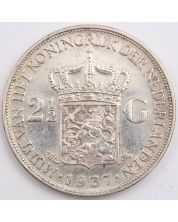 1937 Netherlands 2 1/2 Gulden silver coin EF details cleaned rim nicks