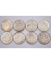 8x 1950 design in 0 Canada 50 cents 8-coins AU to Choice AU