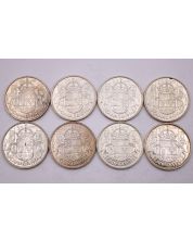 8x 1954 Canada 50 cents 8-coins  EF to AU