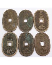 c1835-1870 Japan 100 Mon Tempo Tsuho 6-coins circulated