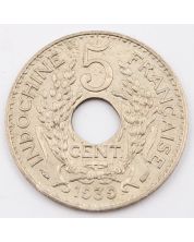 1939 French Indo-China 5 cents KM20 Choice AU