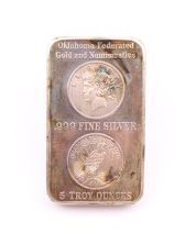 5 oz .999 Vintage Silver Bar Oklahoma Federated Gold and Numismatics 