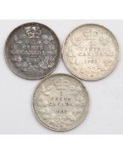 1902 1902LH 1902SH Canada 5 cents 3-coins VF or better
