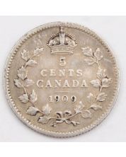 1909 Canada 5 cents round leaves cross nice VF