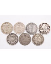 7X 1909 Canada 5 cents silver coins 7-coins G/VG