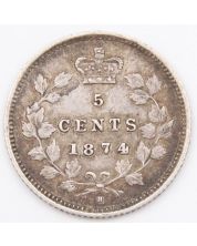 1874H Crosslet 4 Canada 5 cents VF obverse Error planchet de-lamination 