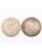 2X Great Britain Gothic Florins silver coins Pre-1888 not quite fully legible