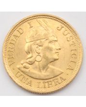 1907 Peru One Libra gold coin Choice  AU/UNC