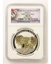 2014 P Australia S$1 999 Koala 1 oz NGC MS 70 Gold Gilt Coin Early Releases