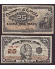 1x 1901 and 1x 1923 Canada 25 cent banknotes 2-notes VG-F