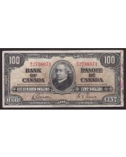 1937 Canada $100 banknote Gordon Towers B/J0146177 F missing corner