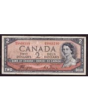 1954 Canada $2 devils face banknote Coyne Towers B/B9866199 F+