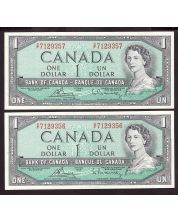 2x 1954 Canada $1 consecutive Bouey Rasminsky S/F7129356-67 CH UNC