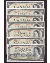 7x 1954 Canada $20 banknotes all nice VF or better