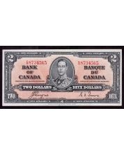 1937 Canada $2 banknote Coyne Towers E/R 8734565 Choice AU/UNC 
