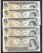 5x 1973 Canada $1 replacement notes 2x*A/A EF   *F/A EF   2x*A/N  F + VF