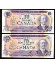 2x 1971 Canada $10 notes Lawson Bouey EED3756466 & 3757466 CH UNC
